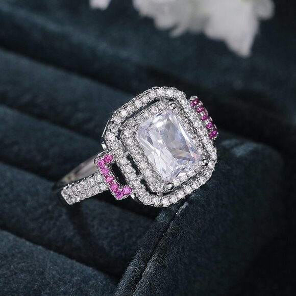 😍Romantic Radiant Shiny Zircon Hollow Silver Ring Women for Women, L097 - Picture 2 of 6